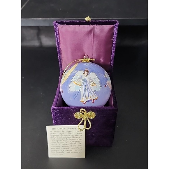 Li Bien Angel 2004 Christmas Ornament Lavender White Angels Hand Painted Pier 1